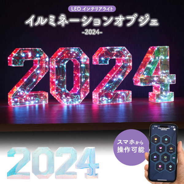 2024が多彩なLEDで幻想的に光る！お店などの演出に♪　LEDイルミネーションオブジェ 2024